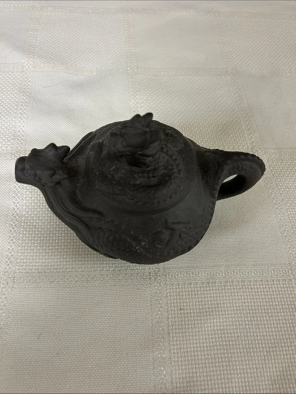 Dragon-Handled Black Ceramic Teapot - marked Zhongguo Yixing